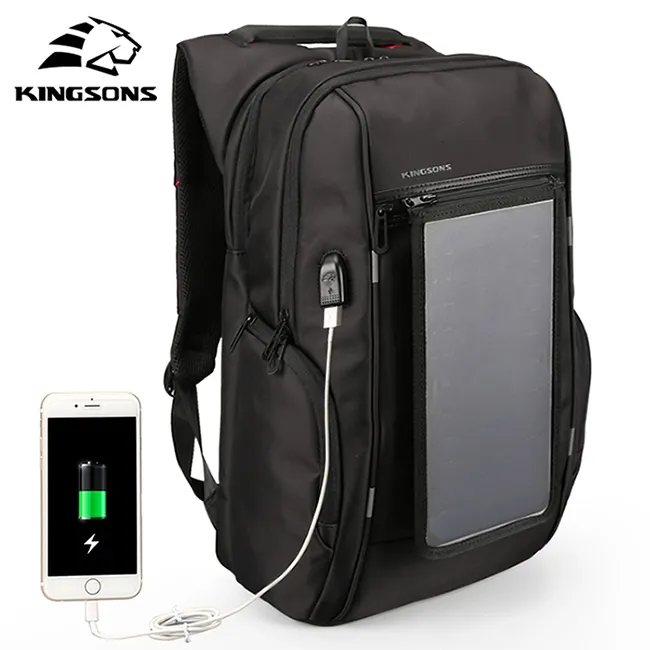 Kingsonsハイテクメンズソーラーバックパックスマートバッグ屋外ソーラーパネルパワーバッテリーバックパック、USB充電ポート付き