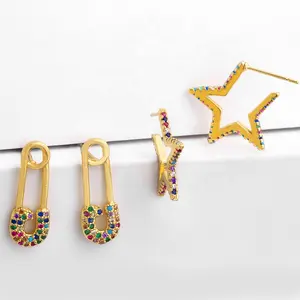 Moyamiya joyería pendiente micro insertar Zirconia estrella pin Stud pendientes accesorios mujeres chapado en oro joyería