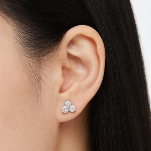 Sterling Silver Three Stone Mini <b>Earrings</b> 5mm Round Cut Moissanite Stud <b>Earrings</b> - Product Image 2