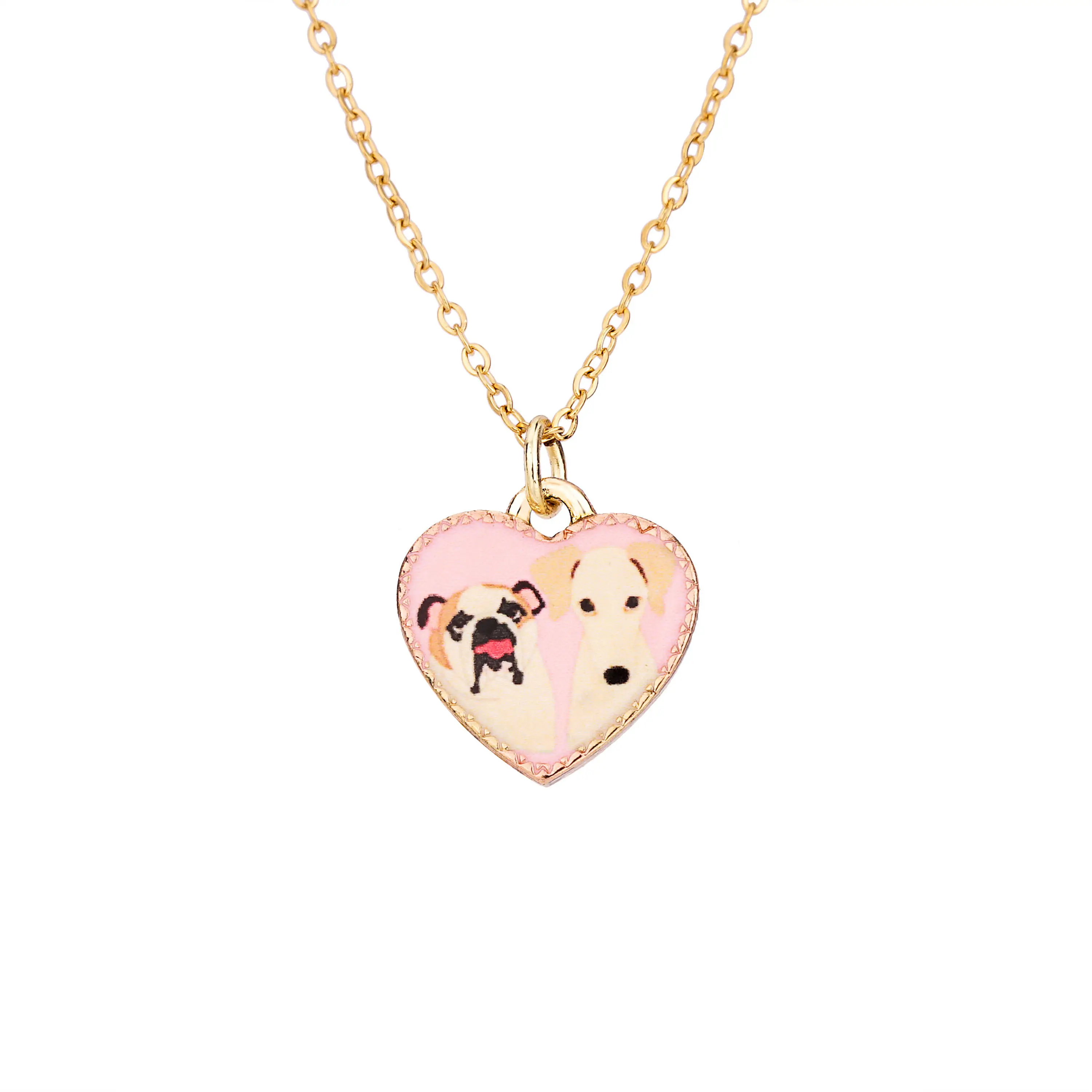 Pink Heart Photo Locket Pendant Necklaces Custom Logo Photo Pattern Charm Memorial Necklaces For Pet Dog Cat