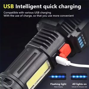 Lampe de poche rechargeable à 5 LED haute puissance, torche de camping avec éclairage latéral COB, 4 modes pour l'aventure, la randonnée et les activités de plein air - Product Image 4