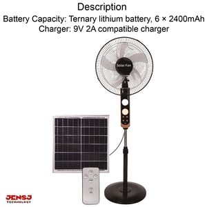 16 Inch Solar Stand <b>Fan</b> 3 High-Speed Large Capacity Lithium Battery Operated <b>Remote</b> <b>Control</b> Outdoor Household Rechargeable <b>Fan</b> J - Product Image 5