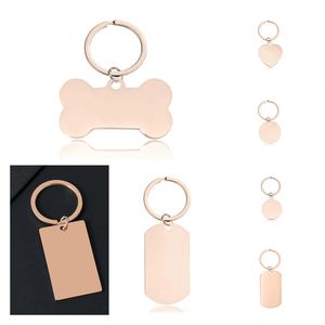 Rose Gold Color Blank Stainless Steel Metal <b>Keychain</b> Different Shape DIY Laser UV Printing Round Heart Bone Rectangle Keyring - Product Image 1