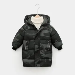 Abrigo de invierno para niños, chaqueta gruesa larga de algodón con capucha, acolchada