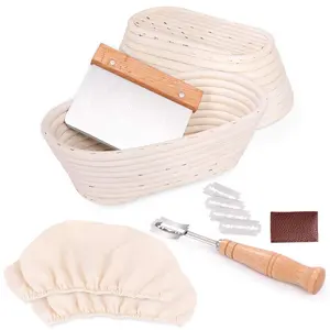 Cesta de vime oval para saco de 10 ", cesta em rattan trançada com linha de pano e pão