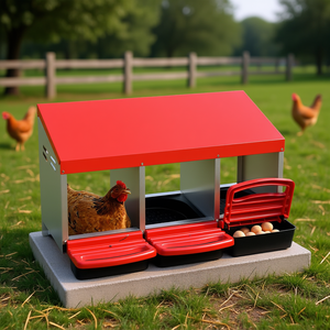 D0100XU8NIG 3 Compartment <b>Chicken</b> <b>Feeder</b> Red Metal Weather Resistant Outdoor Poultry Trough for Hens Ducks - Product Image 2