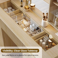 Coiffeuse à miroir et lumières avec plateau en verre, 48 pouces, en bois, avec station de recharge, table à maquillage