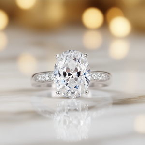 Anello di Fidanzamento Classico con Diamante Taglio Ovale per Donne, in Oro Bianco, Colore D, Naturale Certificato con Diamanti Laterali, Modello Blu E819 - Product Image 2