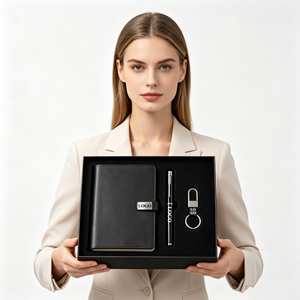 Ensemble cadeau d'entreprise haut de gamme 3 en 1, carnet en cuir personnalisé avec logo, stylo et porte-clés, idée cadeau d'affaires de luxe - Product Image 1