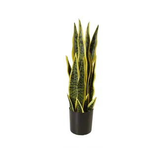 Sansevieria พืชบอนไซประดิษฐ์,ต้นไม้ประดิษฐ์พิมพ์ลายขนาดเล็ก46ซม. สีเหลืองลายงูปลอม3D