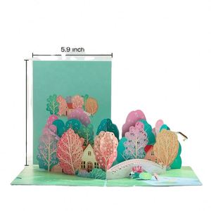 Cartes de vœux pop-up personnalisées faites à la main avec des arbres et un pont - Product Image 2