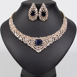Exquisito Juego de Joyería de Collar y Aretes Adornados con Circonita Cúbica Esmeralda para Novia, Elegantes Accesorios para Fiesta de Bodas - Product Image 3