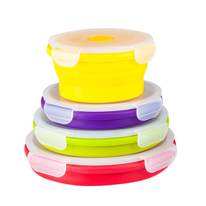 Amazon Top Seller Food Grade Silicone Microwavable Lunch Box Round Collapsible Silicone Food Storage Container