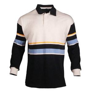 Polo escolar de manga larga transpirable para adultos, camisetas de rugby de algodón a rayas, de punto, unisex, de 350g/m2 - Product Image 3