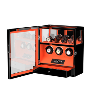 Orange Leather <strong>Box</strong> Luxury 3 6 9 Slots Wooden <strong>Watch</strong> <strong>Winder</strong> <strong>Box</strong> Smart Fingerprint Mechanical <strong>Watch</strong> <strong>Winder</strong> for Men or Women - Product Image 2