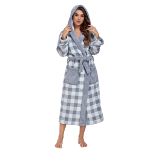 Peignoir d'hiver en flanelle pour femme, vente en gros, 100 % polyester, épais, tricoté, doux, vêtement d'intérieur, taille élastique - Product Image 1