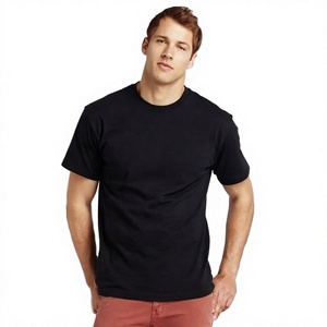 T-shirt en coton noir pour homme, coupe classique, col rond, manches courtes, couleur unie, style jersey décontracté - Product Image 1