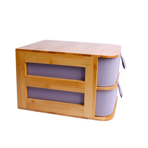 Boîte organisatrice multifonctionnelle pour cosmétiques, bijoux, chaussettes, sous-vêtements et articles divers ; design empilable en bambou. - Product Image 1