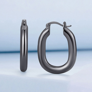 Pendientes de Aro con Baño de Plata Negra, Joyería Clásica Unisex, Diseño Redondo Simple, Accesorio de Moda - Product Image 2