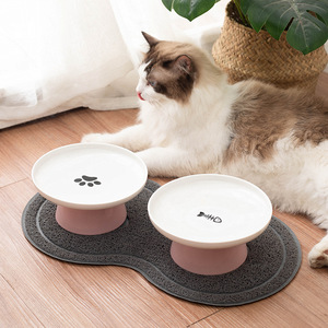Bols à nourriture pour chat en céramique surélevés, ensemble de bols à eau pour animaux de compagnie avec tapis pour chats et chiens - Product Image 1