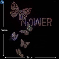 Transferts thermocollants personnalisés pour t-shirts, motifs papillons colorés en strass, cristaux ronds à dos plat pour vêtements