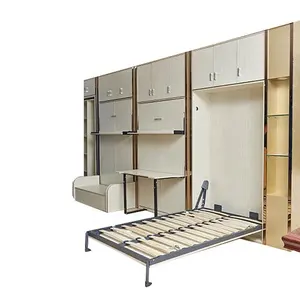 Modernes, automatisch klappbares Einzel wandbett mit horizontalem Schreibtisch mechanismus spart Platz