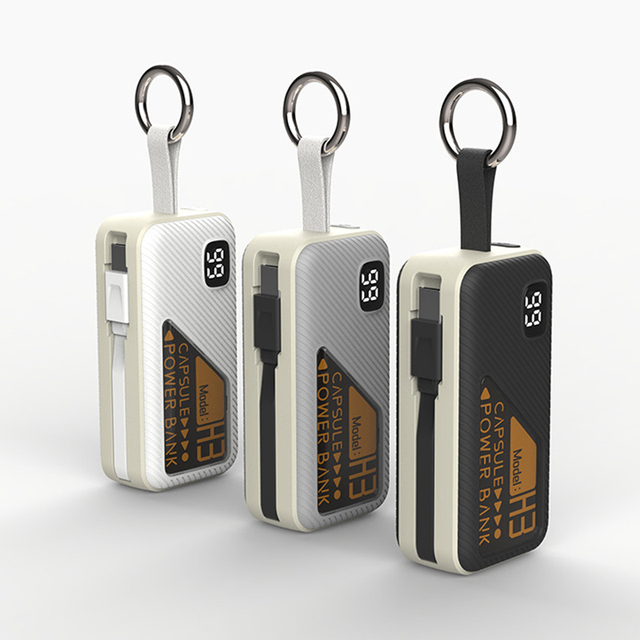 Cross Border Compact Portable Capsule Power Bank Fast Charging DC Input 15W Built-in Cable 5000mAh Gift Mobile logo Wholesale