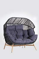 Banc contemporain personnalisé noir à cordon avec cadre en X, chaise longue d'extérieur 2 places pour jardin, patio, véranda, terrasse, salon