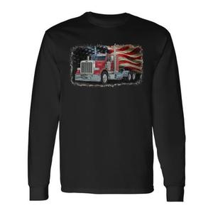 Camiseta de manga larga para hombre con bandera estadounidense de camionero, camión semirremolque, patriótica, 4 de julio - Product Image 1