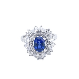 Anillo de plata 925 con zafiro, corte oval brillante, estilo romántico para mujer - Product Image 3