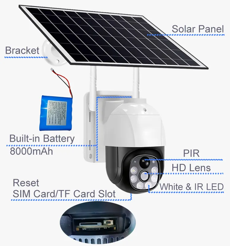 Câmera de segurança para canteiros de obras B3 B20 B40 3MP 360 graus Câmera CCTV 4G movida a energia solar com alerta de detecção de movimento PIR