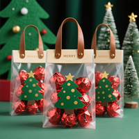 Pochette debout en PVC PE transparent personnalisée en gros sac cadeau à poignée ronde en plastique non tissé pour cosmétiques édition de Noël