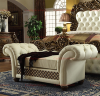 Ensemble de meubles de chambre à coucher sculptés à la main de style américain, lit king size avec revêtement en cuir, meubles de chambre à coucher, lit antique