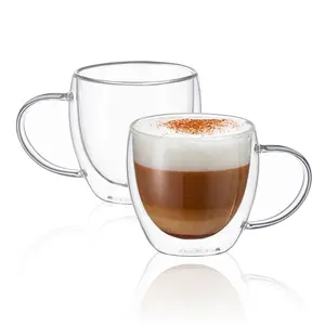 CnGlass tazza per bere in vetro sicuro per microonde all'ingrosso per tazza da tè in vetro al latte tè in vetro borosilicato a doppia parete con manico