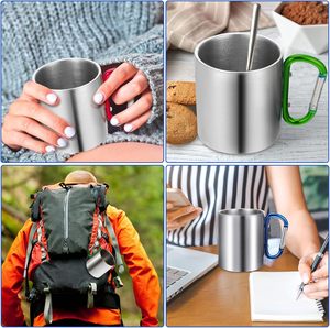 Tasses à café en acier inoxydable à double paroi en gros, tasses de voyage et de camping avec poignée mousqueton - Product Image 4