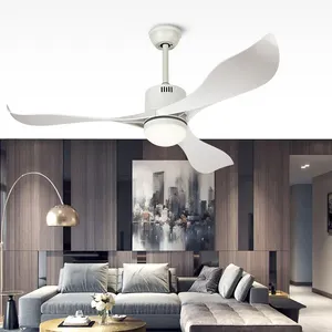 52 Inch Metal Blades Decorative Industrial Smart Remote Control Ceiling Fan With Led Light