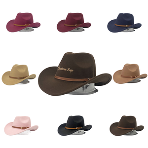 Custom Logo Unisex Wool Cowboy <b>Hat</b> With Leather <b>Band</b> Multiple Colors Available For Outdoor Use - Product Image 1