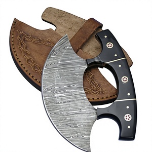 Custom Handmade Damascus Steel Ulu <b>Knives</b> with Wood Handle and Fine Leather Case Eco-Friendly Customizable Ulu Knifes - Product Image 3