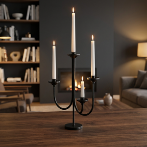 Modern <b>Black</b> Metal Four Arm <b>Candelabra</b> Candle Holder Decorative Taper Candle Stand Table Centerpiece for Home Decor - Product Image 3
