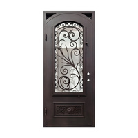 Porte d'entrée extérieure moderne simple en fer forgé avec verre trempé, pivotante, sécurisée, en fer forgé robuste, vente en gros