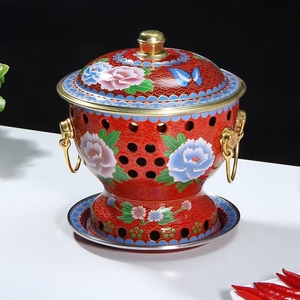 Scaldavivande singolo in rame puro cinese con smalto cloisonné per hot pot e picnic, all'ingrosso - Product Image 4
