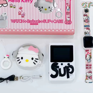 Set de Regalo 4 en 1 con Temática de Hello Kitty: Consola de Juegos + Reloj Inteligente + Auriculares Inalámbricos + Estuche para Auriculares - Product Image 1