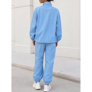 Ensemble de survêtement 2 pièces personnalisé pour femme, bleu clair, manches longues, couleur unie, veste coupe-vent et pantalon, tenue décontractée - Product Image 3
