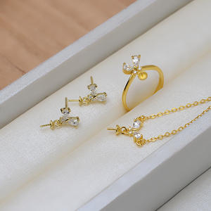 Conjunto de Joyería de Plata S925 con Diseño de Brotes de Hierba, Anillo Abierto, Aretes, Accesorios para DIY con Perlas, Base Vacía para Joyería, Conjunto de Joyería de Moda 1256 - Product Image 1