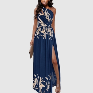 Robe de soirée élégante multicolore asymétrique plissée avec fente, haute qualité, tendance - Product Image 6