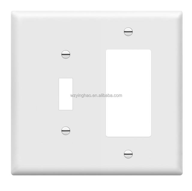 Combination Toggle Light Switch/Decorator Switch Wall Plate, Mid-Size 2-Gang 4.88" X 4.92", Polycarbonate Thermoplastic,