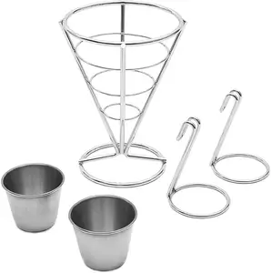 Metalldraht korb mit Saucen windeln für Küche Restaurant Party Finger Food Cones Pommes Frites Stand Cone Korb halter