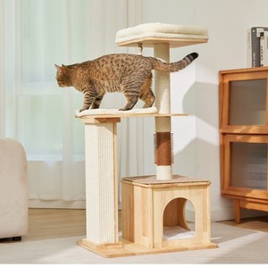 Cat Tree Real Wood Integrated Cat Bed And <b>Scratching</b> Post For Cats Simple Style Multi Level With Soft <b>Pad</b> - Product Image 1