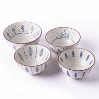 Mangkuk Porselen Buatan Tangan Jingdezhen Motif Kucing Ikan Bunga, Dapat Ditumpuk, Aman untuk Microwave, Aman untuk Mesin Cuci Piring, untuk Penyajian Makanan