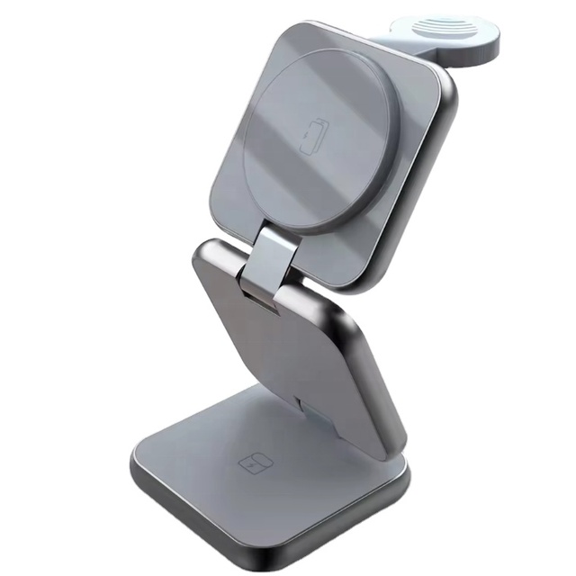 Hot Selling 3 in 1 Foldable Magnetic Wireless Charger Smart 15W Fast Wireless Charger for Mobile Phones Watches Earphones